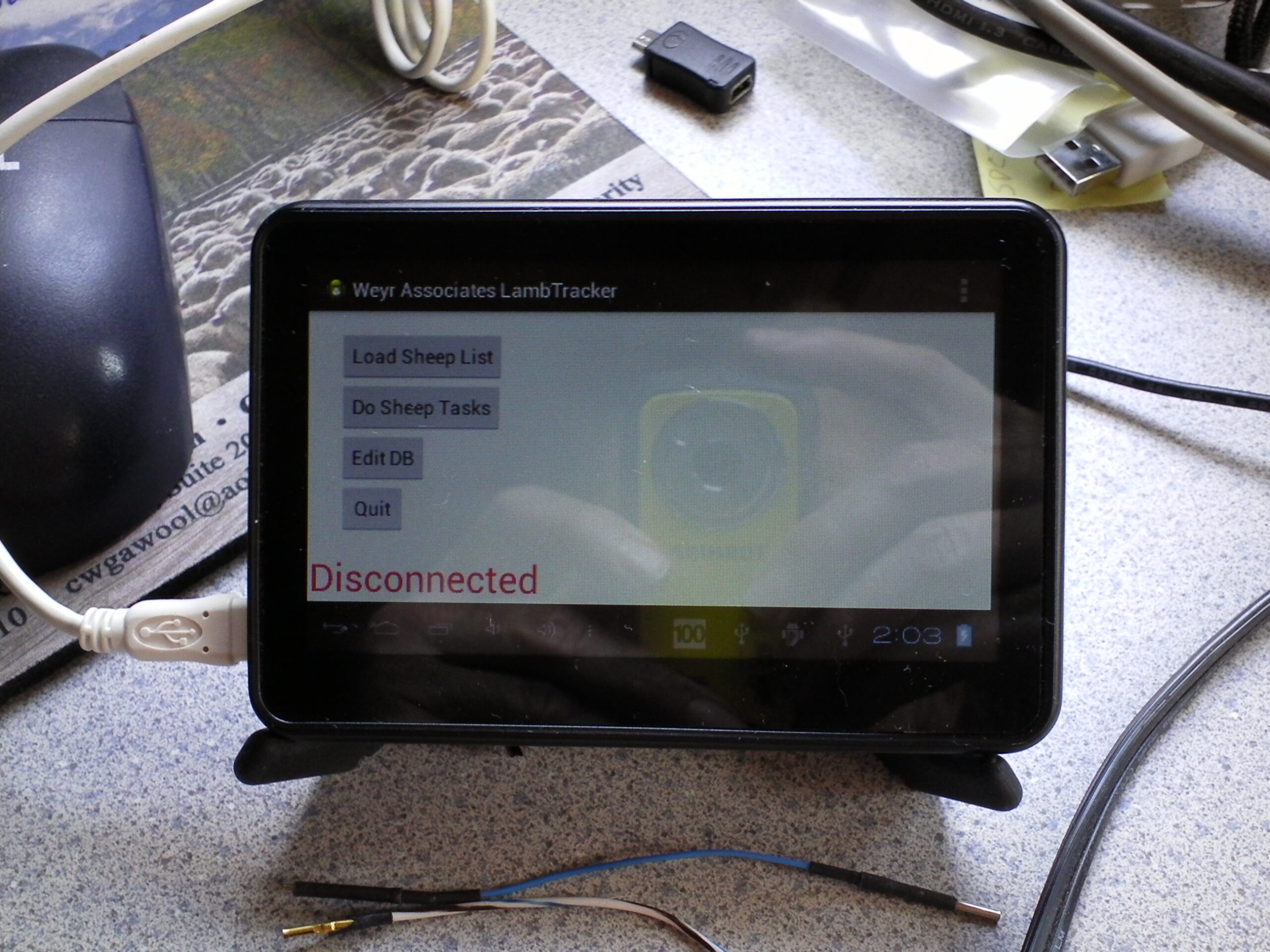 An early version of LambTracker® runs on a small tablet.